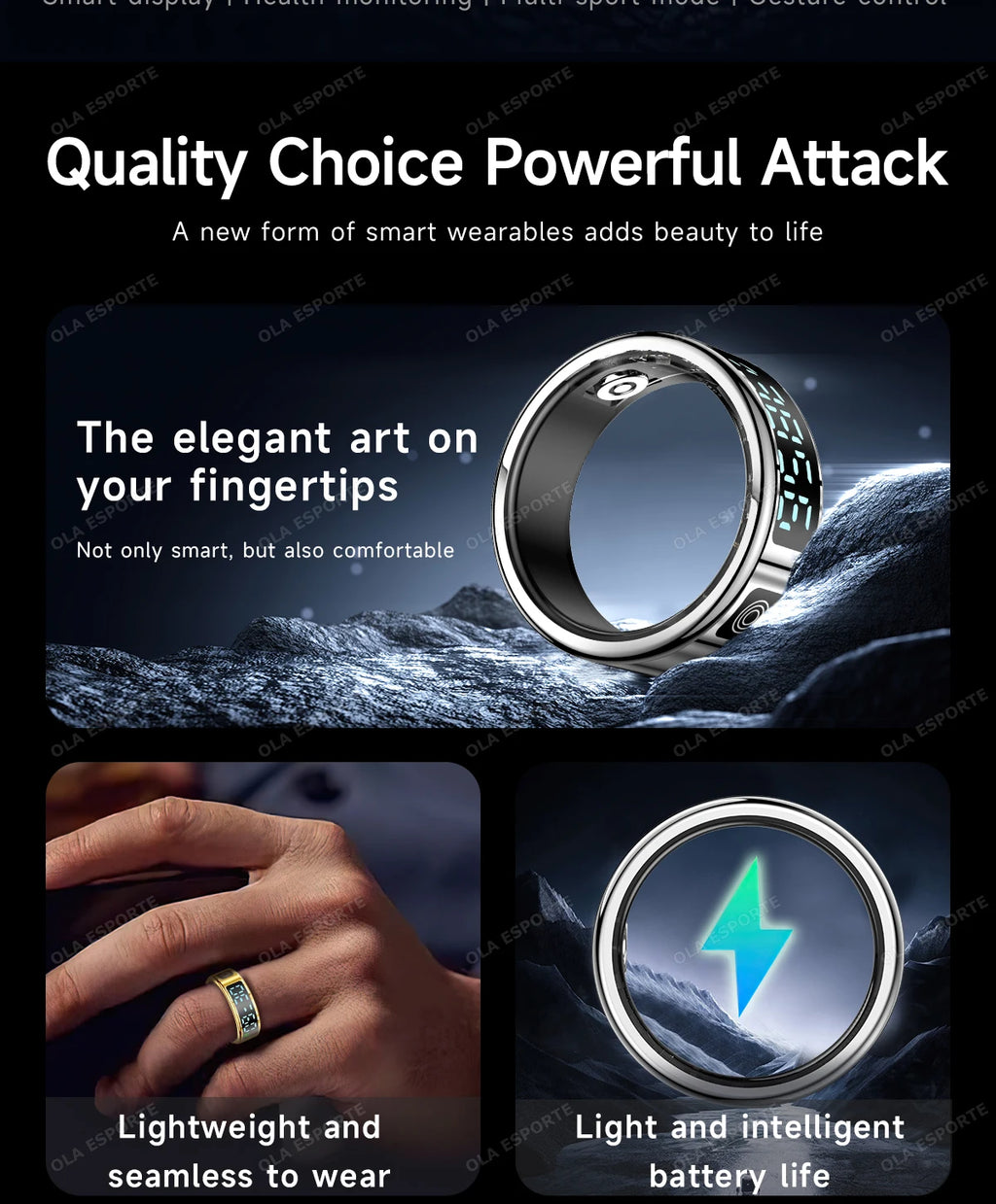 2025 Smart Ring with Display Screen and Touch, Wireless Charging, Health Manager, 5 ATM Waterproof For Men Women Rings HT30