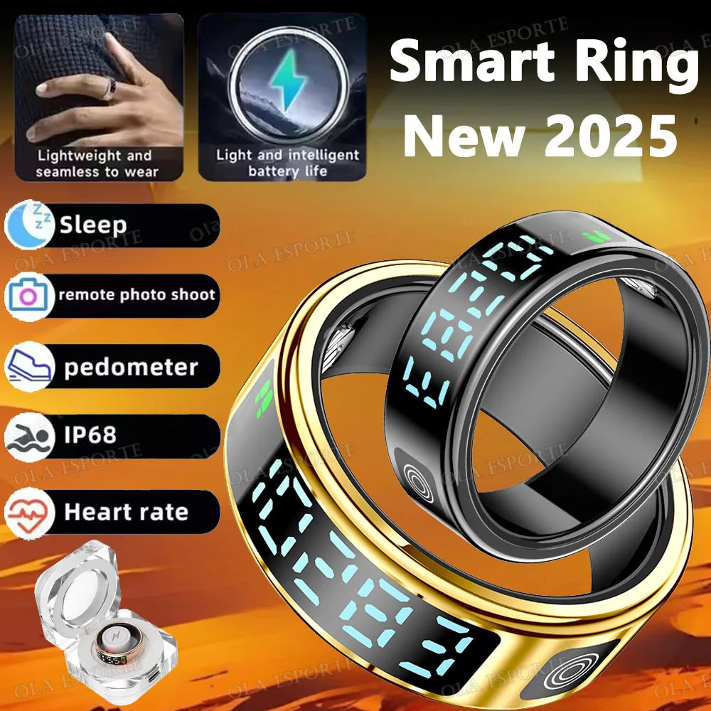 2025 Smart Ring with Display Screen and Touch, Wireless Charging, Health Manager, 5 ATM Waterproof For Men Women Rings HT30