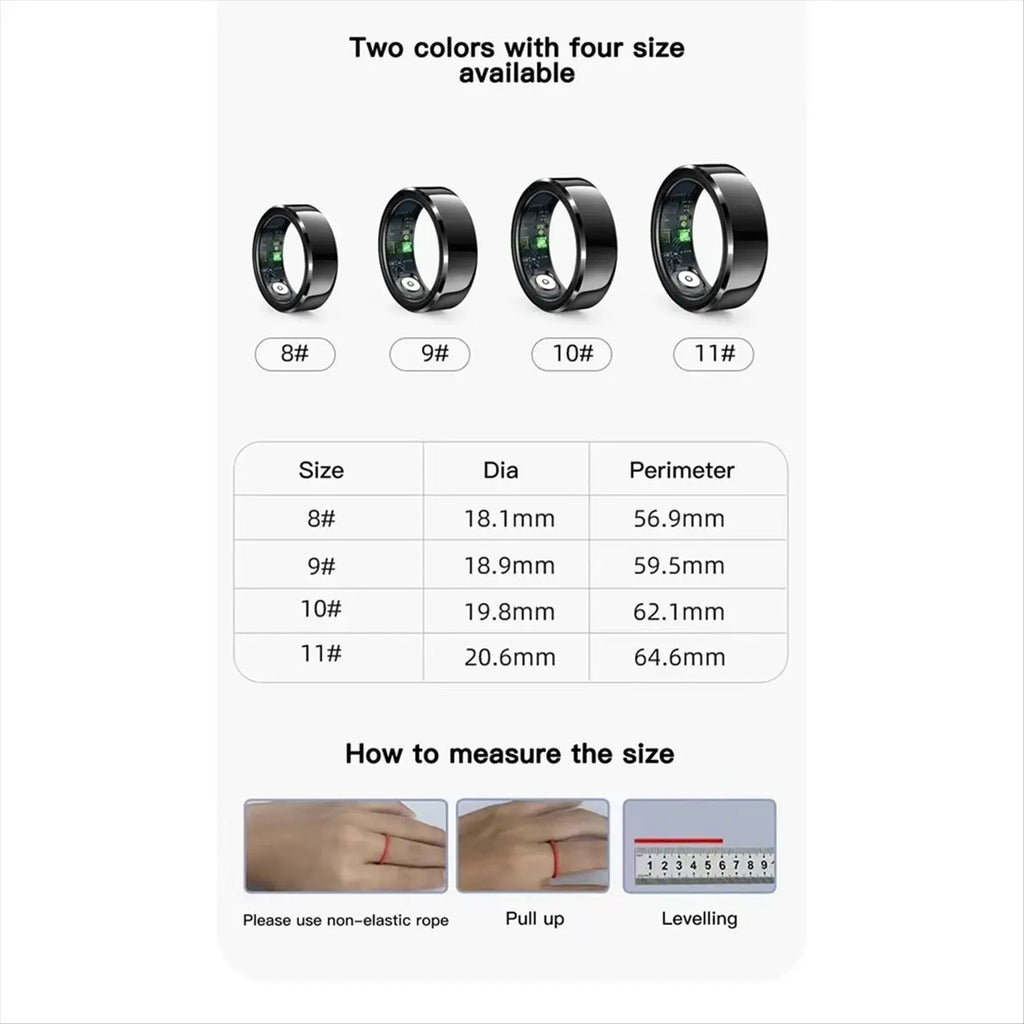 R6 Smart Ring Health Monitoring Ring IP68 & 5ATM Waterproof Multi-Sport Modes Universal Smart Ring Couple Rings No.9,B