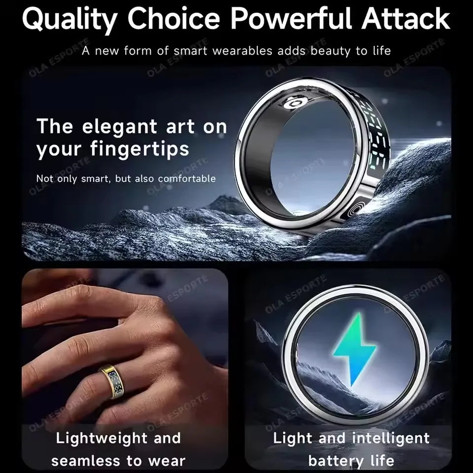 2025 Smart Ring with Display Screen and Touch, Wireless Charging, Health Manager, 5 ATM Waterproof For Men Women Rings HT30
