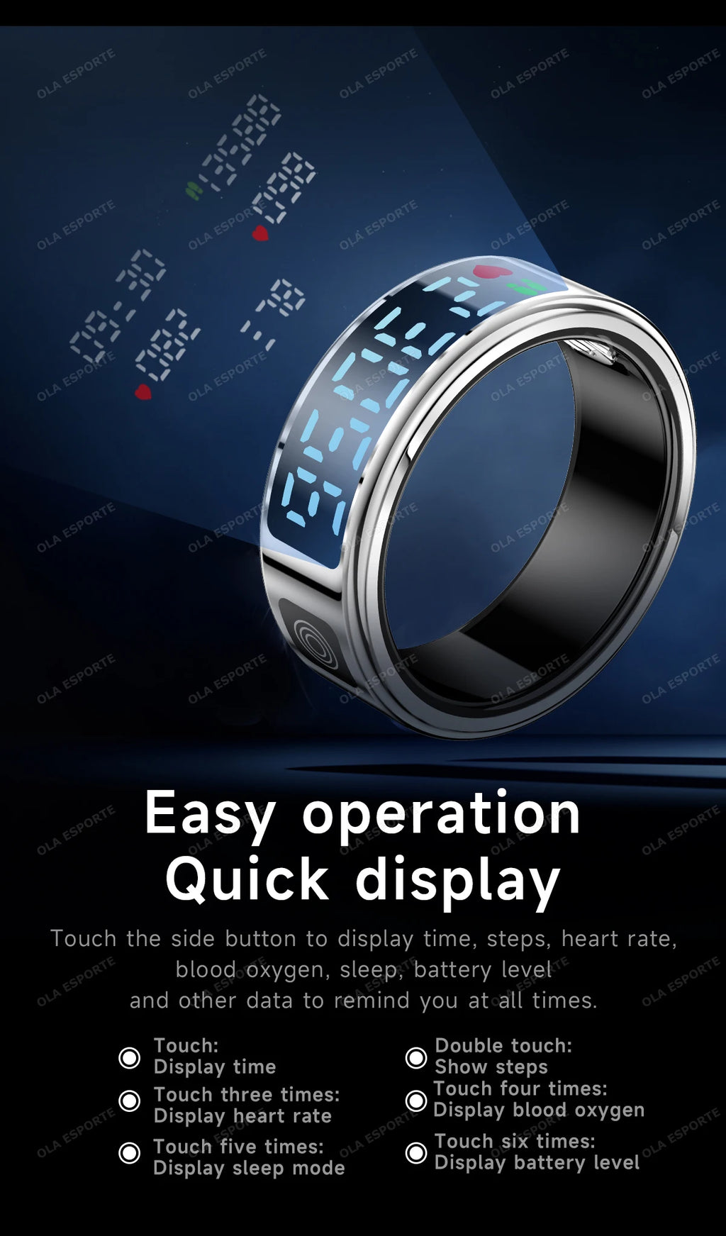 2025 Smart Ring with Display Screen and Touch, Wireless Charging, Health Manager, 5 ATM Waterproof For Men Women Rings HT30