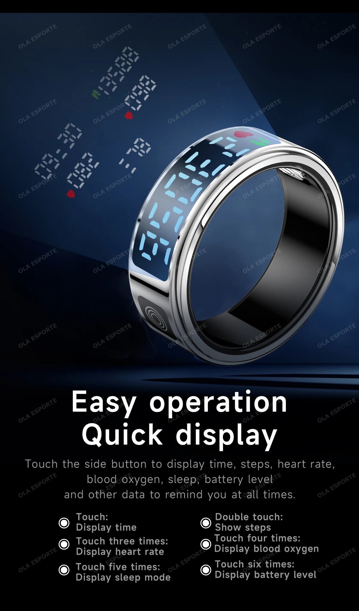 2025 Smart Ring with Display Screen and Touch, Wireless Charging, Health Manager, 5 ATM Waterproof For Men Women Rings HT30