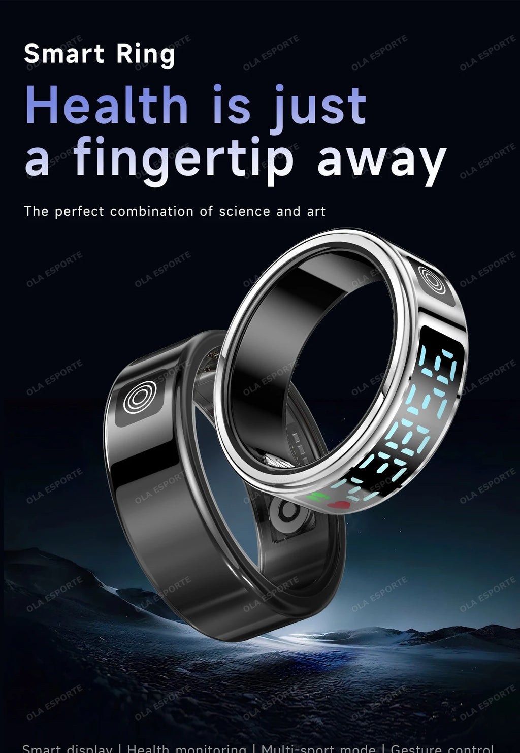 2025 Smart Ring with Display Screen and Touch, Wireless Charging, Health Manager, 5 ATM Waterproof For Men Women Rings HT30